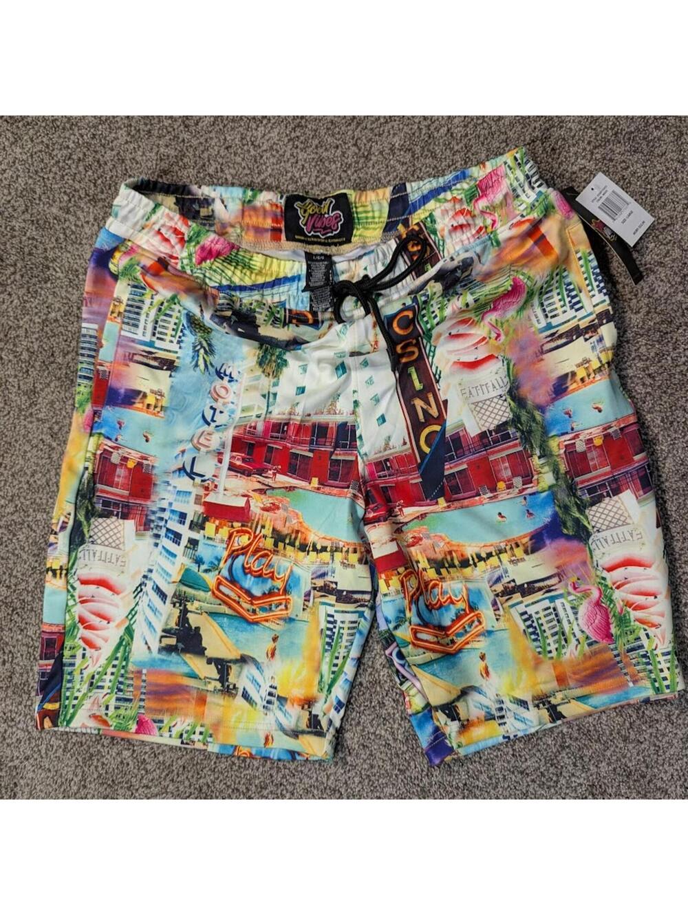 Drill Clothing Co Retro Casino Hotel Shorts Large NWT Motel Graphic D2307-Y2372